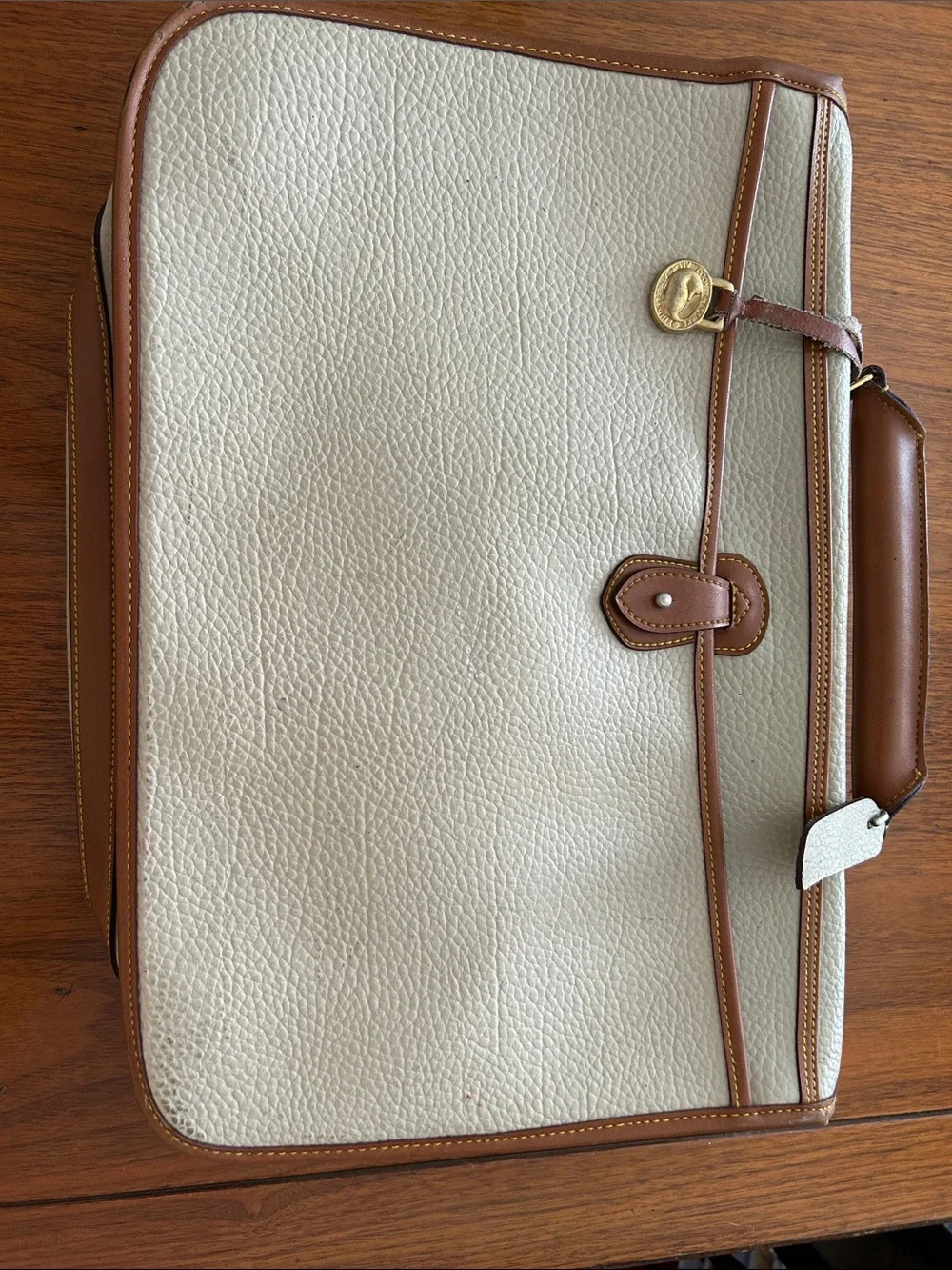 Dooney & Bourke Cream and Brown Men's Briefcase - Classic Two-Tone Design